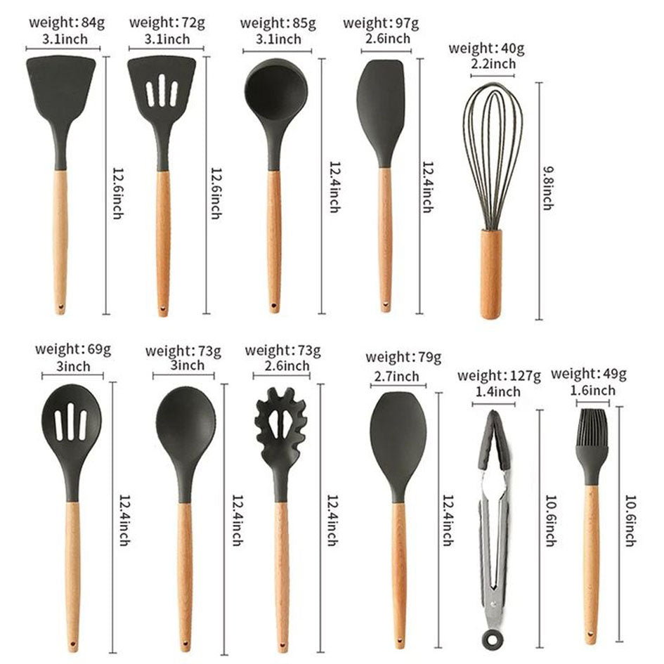 Set 12 Utensilios De Cocina Silicona Res